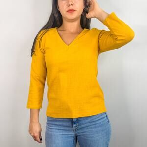 J. Crew Yellow Textured V-Neck Quarter Sleeve Tee